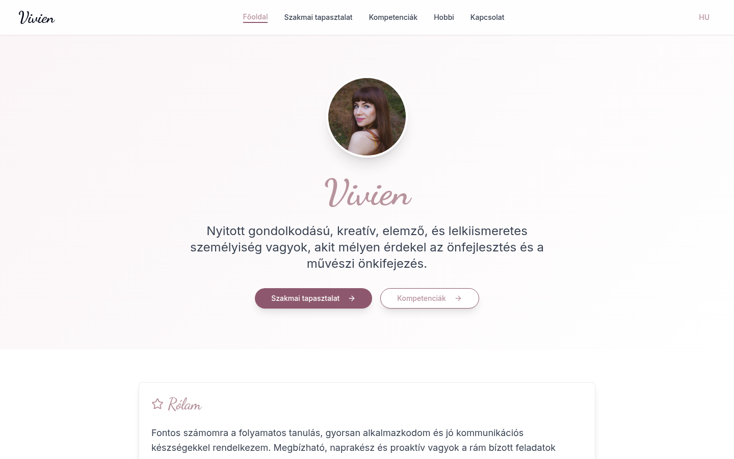 Vivien Ekler Portfolio homepage preview